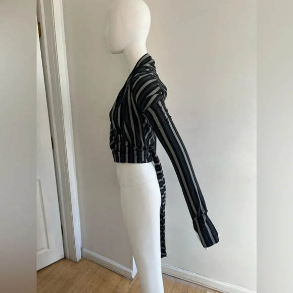 Antonio Marras Wrap Stripped Long Sleeve V-neck Black top Sz IT 42 US 6 - Picture 2 of 7